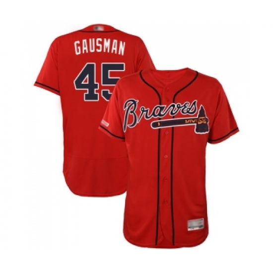 Men's Atlanta Braves 45 Kevin Gausman Red Alternate Flex Base Authentic Collection Baseball Jersey