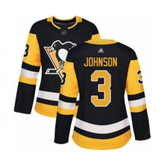 Women's Pittsburgh Penguins 3 Jack Johnson Authentic Black Home Hockey Jersey