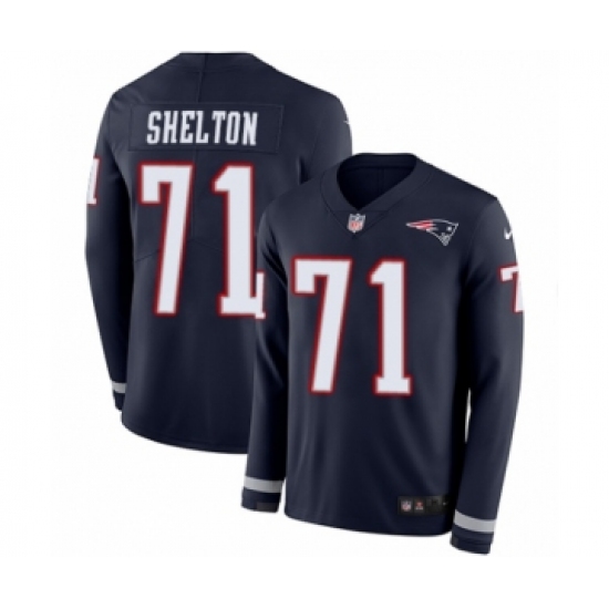 Men's Nike New England Patriots 71 Danny Shelton Limited Navy Blue Therma Long Sleeve NFL Jersey