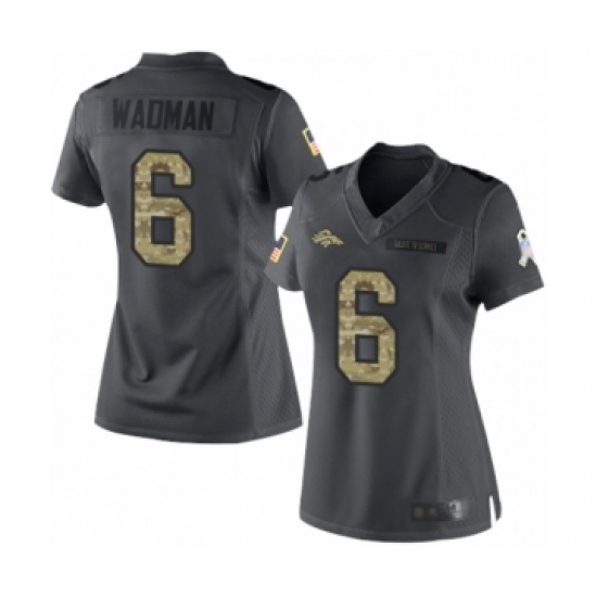 Women's Denver Broncos 6 Colby Wadman Limited Black 2016 Salute to Service Football Jersey