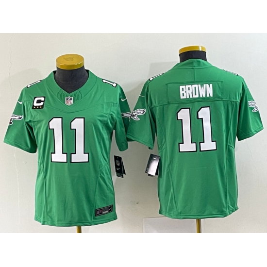 Women's Nike Philadelphia Eagles 11 A.J. Brown Green 2023 F.U.S.E. Vapor Untouchable C Stitched Football Jersey