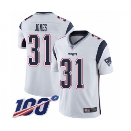 Men's New England Patriots 31 Jonathan Jones White Vapor Untouchable Limited Player 100th Season Football Jersey