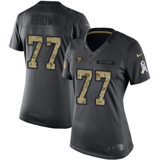 Women's Nike San Francisco 49ers 77 Trent Brown Limited Black 2016 Salute to Service NFL Jersey