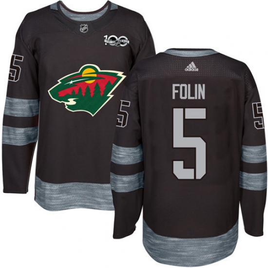 Adidas Minnesota Wild 5 Christian Folin Black 1917-2017 100th Anniversary Stitched NHL Jersey