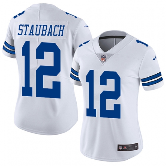 Women's Nike Dallas Cowboys 12 Roger Staubach White Vapor Untouchable Limited Player NFL Jersey