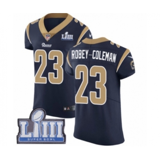 Men's Nike Los Angeles Rams 23 Nickell Robey-Coleman Navy Blue Team Color Vapor Untouchable Elite Player Super Bowl LIII Bound NFL Jersey
