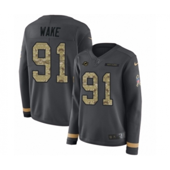 Women's Nike Miami Dolphins 91 Cameron Wake Limited Black Salute to Service Therma Long Sleeve NFL Jersey