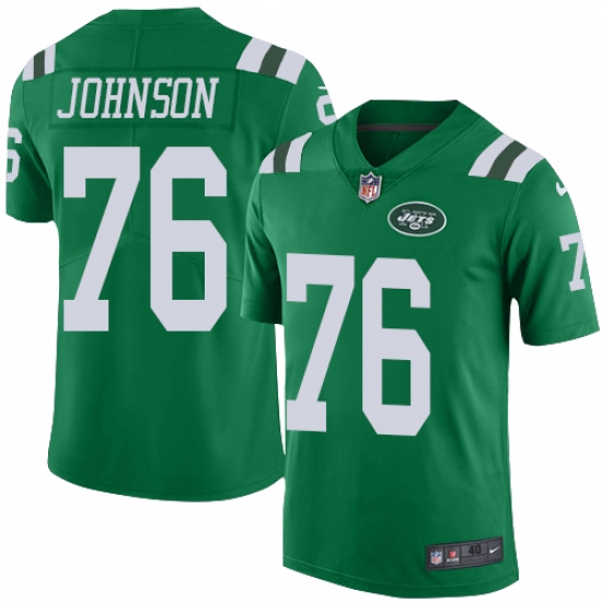 Men's Nike New York Jets 76 Wesley Johnson Elite Green Rush Vapor Untouchable NFL Jersey