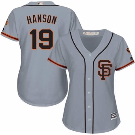 Women's Majestic San Francisco Giants 19 Alen Hanson Authentic Grey Road 2 Cool Base MLB Jersey