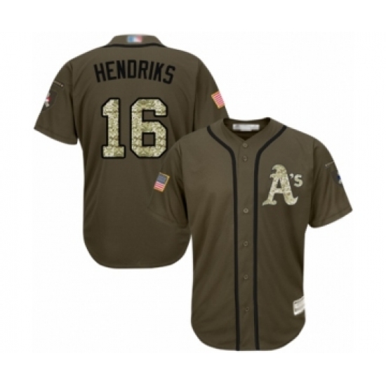 Men's Oakland Athletics 16 Liam Hendriks Authentic Green Salute to Service Baseball Jersey