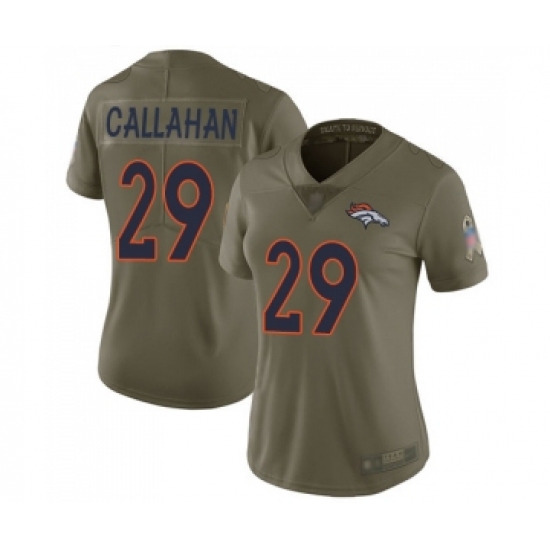 Women's Denver Broncos 29 Bryce Callahan Limited Olive 2017 Salute to Service Football Jersey