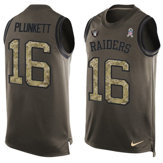 Men's Nike Oakland Raiders 16 Jim Plunkett Limited Green Salute to Service Tank Top NFL Jersey