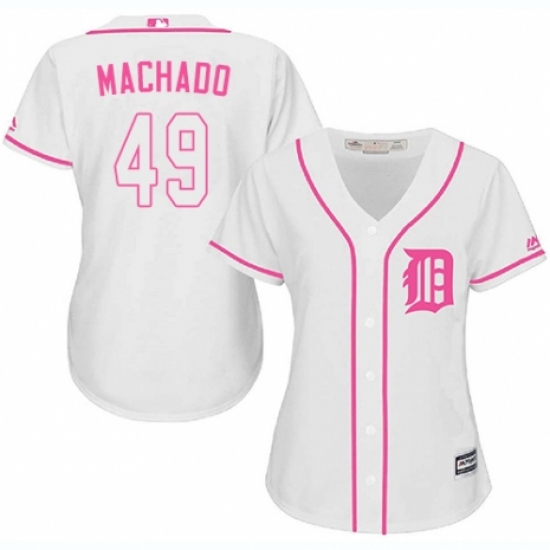 Women's Majestic Detroit Tigers 49 Dixon Machado Replica White Fashion Cool Base MLB Jersey