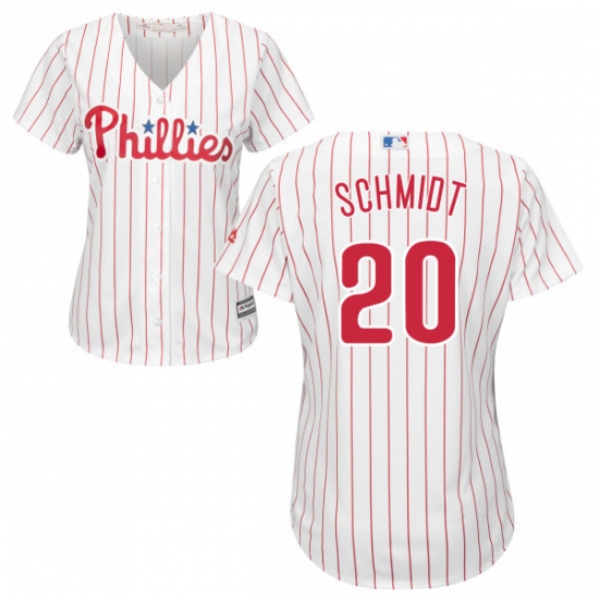 Women's Majestic Philadelphia Phillies 20 Mike Schmidt Authentic White/Red Strip Home Cool Base MLB Jersey