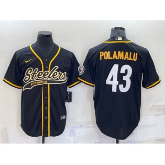 Men's Pittsburgh Steelers 43 Troy Polamalu Black With Patch Cool Base Stitched Baseball Jersey