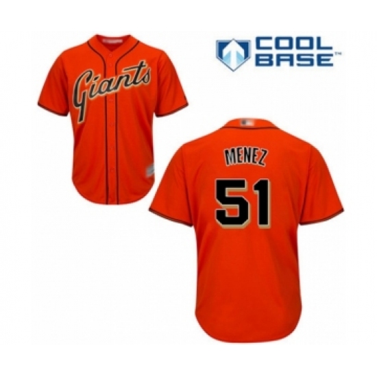 Youth San Francisco Giants 51 Conner Menez Authentic Orange Alternate Cool Base Baseball Player Jersey
