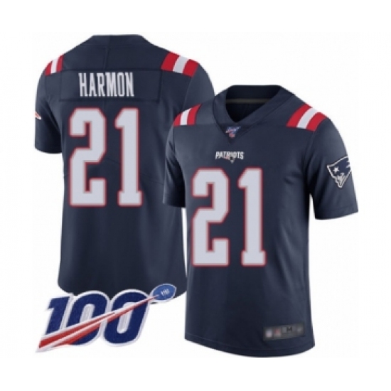 Men's New England Patriots 21 Duron Harmon Limited Navy Blue Rush Vapor Untouchable 100th Season Football Jersey