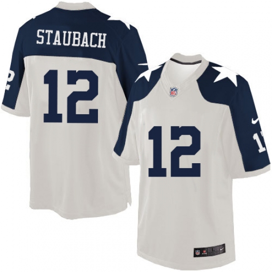 Men's Nike Dallas Cowboys 12 Roger Staubach Limited White Throwback Alternate NFL Jersey