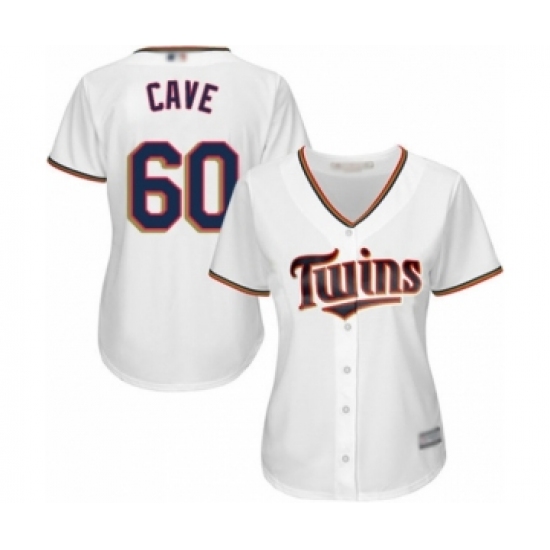 Women's Minnesota Twins 60 Jake Cave Authentic White Home Cool Base Baseball Player Jersey