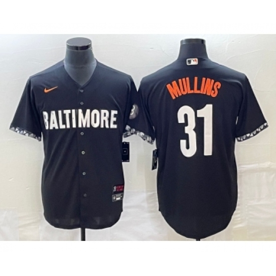 Men's Baltimore Orioles 31 Cedric Mullins Black 2023 City Connect Cool Base Stitched Jersey 1