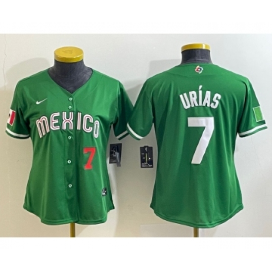 Women's Mexico Baseball 7 Julio Urias Number 2023 Green World Classic Stitched Jersey1