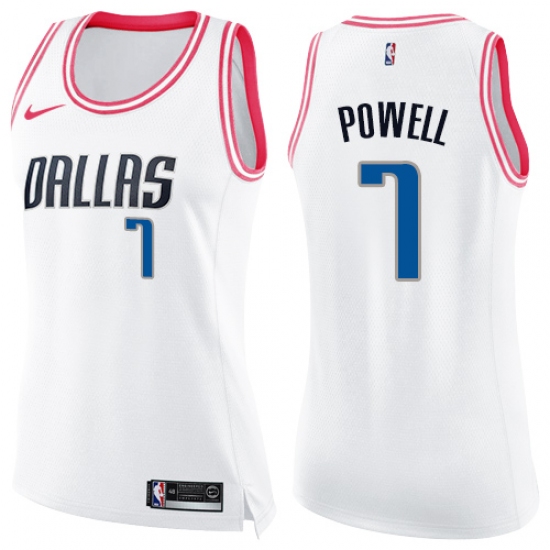 Women's Nike Dallas Mavericks 7 Dwight Powell Swingman White Pink Fashion NBA Jersey