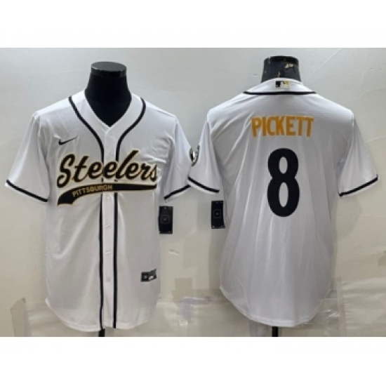Men's Pittsburgh Steelers 8 Kenny Pickett White Cool Base Stitched Baseball Jersey