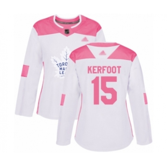 Women's Toronto Maple Leafs 15 Alexander Kerfoot Authentic White Pink Fashion Hockey Jersey