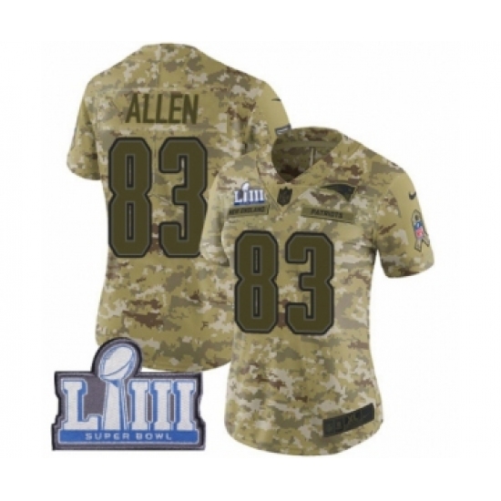 Women's Nike New England Patriots 83 Dwayne Allen Limited Camo 2018 Salute to Service Super Bowl LIII Bound NFL Jersey