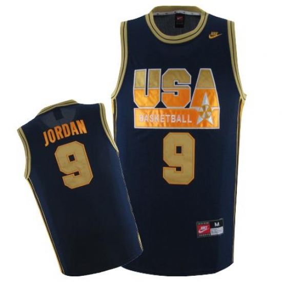 Men's Nike Team USA 9 Michael Jordan Swingman Navy Blue Gold No. Basketball Jersey