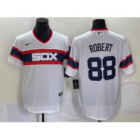 Men's Nike Chicago White Sox 88 Luis Robert White Cool Base Throwback Stitched Jersey