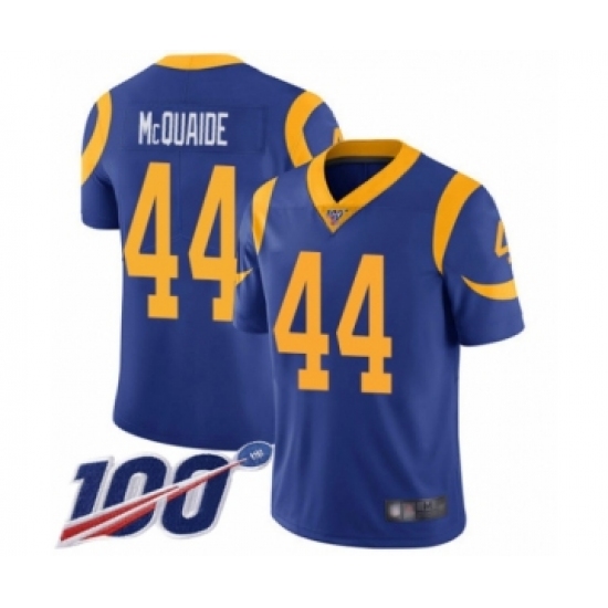 Men's Los Angeles Rams 44 Jacob McQuaide Royal Blue Alternate Vapor Untouchable Limited Player 100th Season Football Jersey