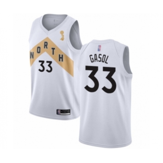 Women's Toronto Raptors 33 Marc Gasol Swingman White 2019 Basketball Finals Champions Jersey - City Edition