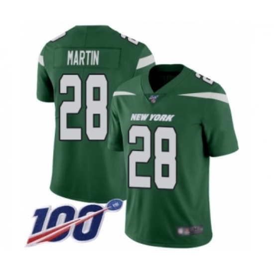 Men's New York Jets 28 Curtis Martin Green Team Color Vapor Untouchable Limited Player 100th Season Football Jersey