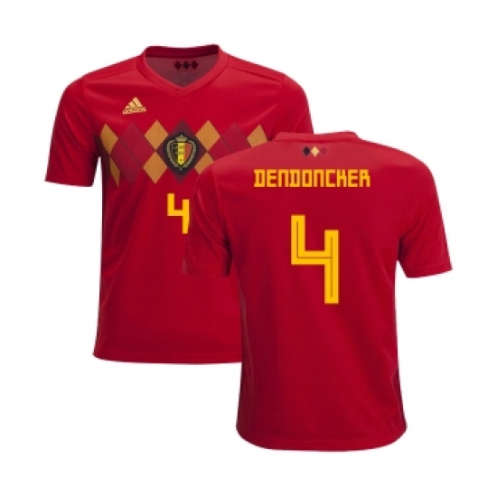 Belgium 4 Dendoncker Home Kid Soccer Country Jersey