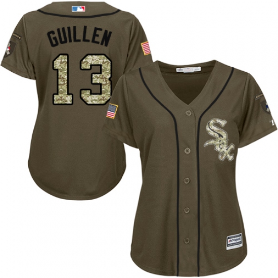 Women's Majestic Chicago White Sox 13 Ozzie Guillen Authentic Green Salute to Service MLB Jersey