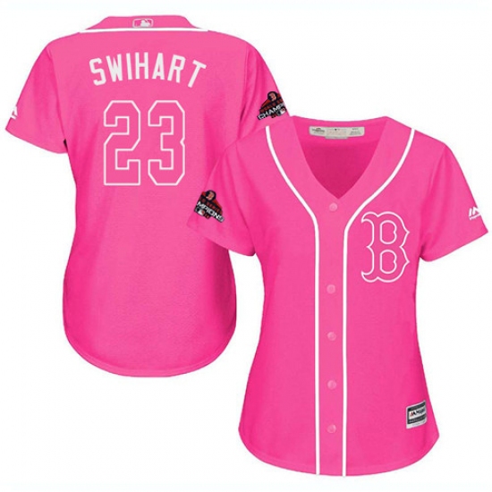 Women's Majestic Boston Red Sox 23 Blake Swihart Authentic Pink Fashion 2018 World Series Champions MLB Jersey