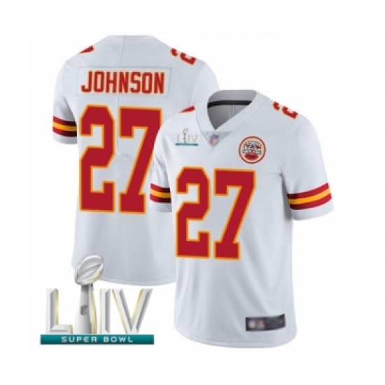 Youth Kansas City Chiefs 27 Larry Johnson White Vapor Untouchable Limited Player Super Bowl LIV Bound Football Jersey