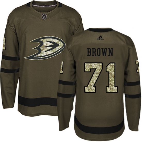 Youth Adidas Anaheim Ducks 71 J.T. Brown Authentic Green Salute to Service NHL Jersey