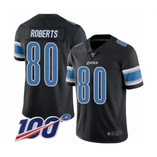 Men's Detroit Lions 80 Michael Roberts Limited Black Rush Vapor Untouchable 100th Season Football Jersey
