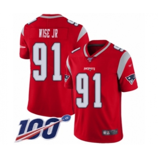 Men's New England Patriots 91 Deatrich Wise Jr Limited Red Inverted Legend 100th Season Football Jersey
