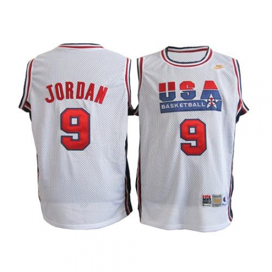 Men's Nike Team USA 9 Michael Jordan Swingman White Throwback Basketball Jersey