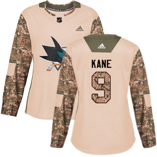 Women's Adidas San Jose Sharks 9 Evander Kane Authentic Camo Veterans Day Practice NHL Jersey