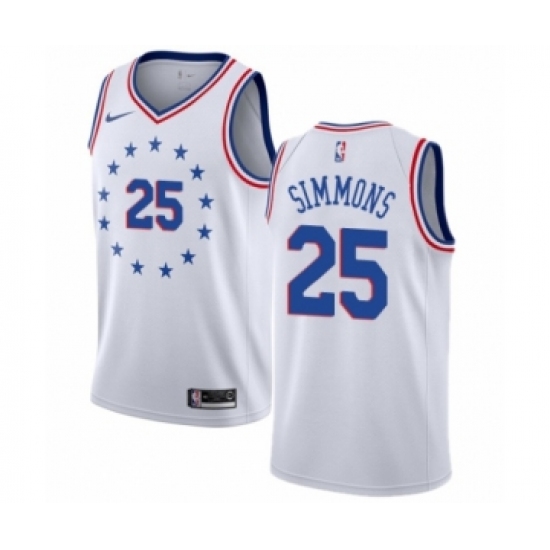 Men's Nike Philadelphia 76ers 25 Ben Simmons White Swingman Jersey - Earned Edition