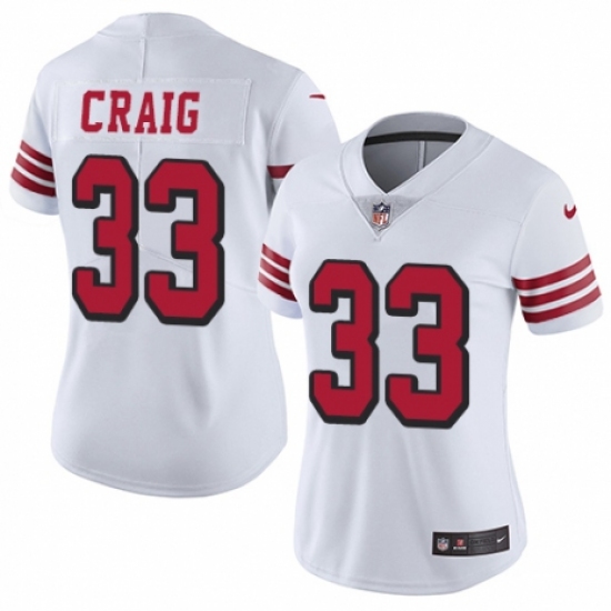 Women's Nike San Francisco 49ers 33 Roger Craig Limited White Rush Vapor Untouchable NFL Jersey