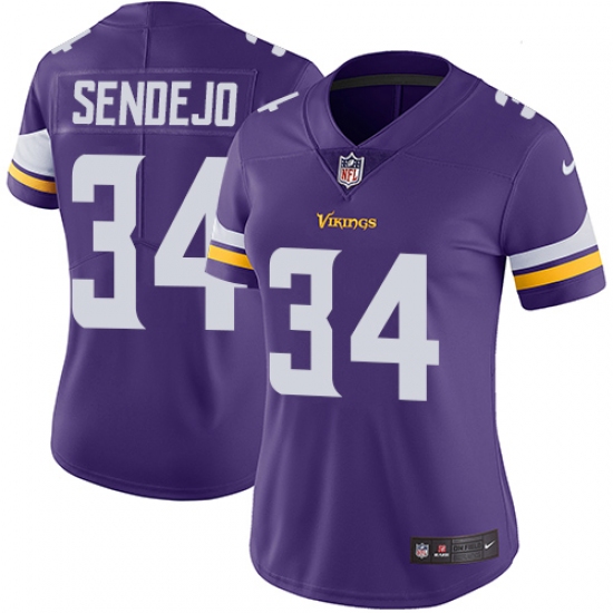 Women's Nike Minnesota Vikings 34 Andrew Sendejo Purple Team Color Vapor Untouchable Limited Player NFL Jersey