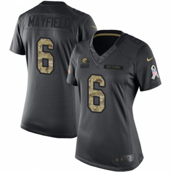 Women's Nike Cleveland Browns 6 Baker Mayfield Limited Black 2016 Salute to Service NFL Jersey
