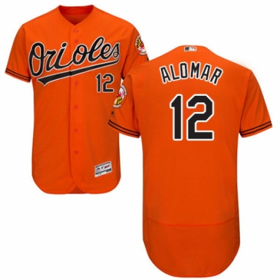 Men's Majestic Baltimore Orioles 12 Roberto Alomar Orange Alternate Flex Base Authentic Collection MLB Jersey