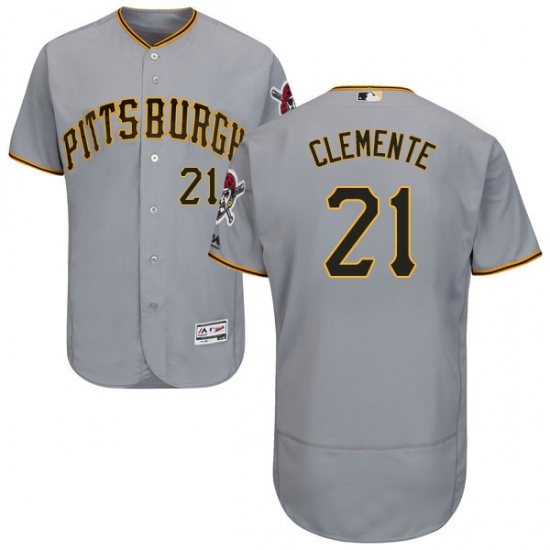 Men's Majestic Pittsburgh Pirates 21 Roberto Clemente Grey Road Flex Base Authentic Collection MLB Jersey