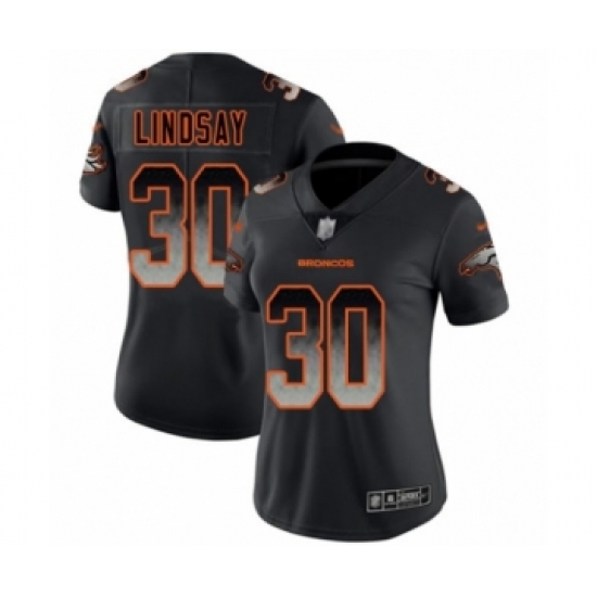 Women's Denver Broncos 30 Phillip Lindsay Black Smoke Fashion Limited Football Jersey
